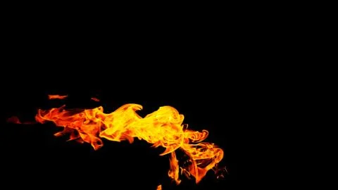 Fire flames on black background isolated. Burning gas or gasoline burns with  Stock Photos