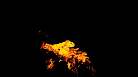 Fire flames on black background isolated. Burning gas or gasoline burns with  Stock Photos