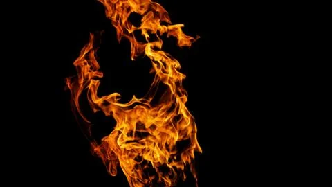 Fire flames on black background isolated. Burning gas or gasoline burns with  Stock Photos