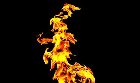 Fire flames on black background isolated. Burning gas or gasoline burns with  Stock Photos