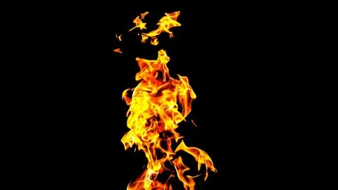 Fire flames on black background isolated. Burning gas or gasoline burns with  Stock Photos
