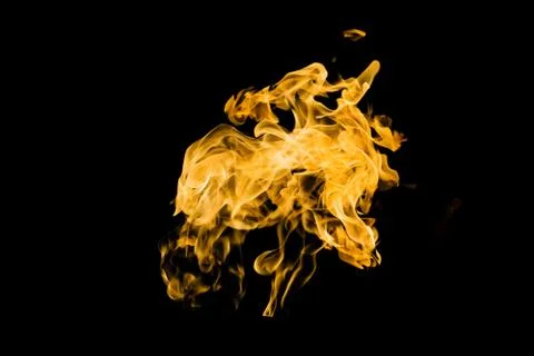 Fire flames on black background isolated. Burning gas or gasoline burns with  Stock Photos
