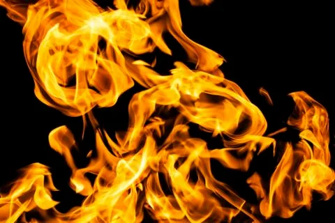 Fire flames on black background isolated. Burning gas or gasoline burns with  Stock Photos