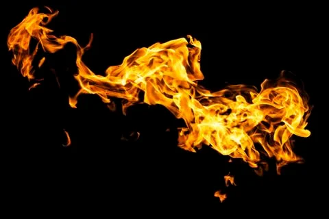 Fire flames on black background isolated. Burning gas or gasoline burns with  Stock Photos