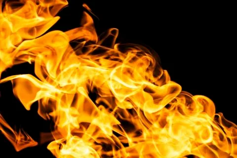 Fire flames on black background isolated. Burning gas or gasoline burns with  Stock Photos