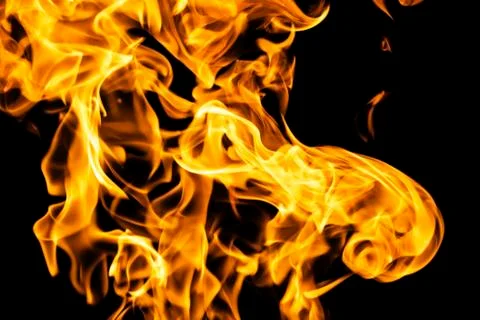 Fire flames on black background isolated. Burning gas or gasoline burns with  Stock Photos