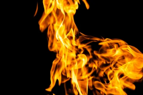 Fire flames on black background isolated. Burning gas or gasoline burns with  Stock Photos