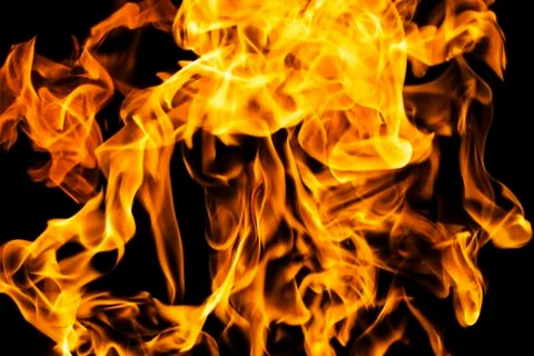 Fire flames on black background isolated. Burning gas or gasoline burns with  Stock Photos