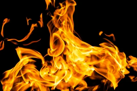 Fire flames on black background isolated. Burning gas or gasoline burns with  Stock Photos