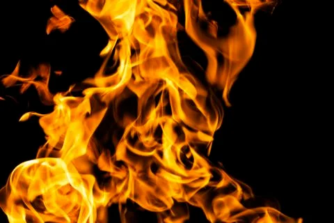 Fire flames on black background isolated. Burning gas or gasoline burns with  Stock Photos