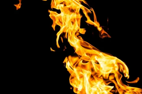 Fire flames on black background isolated. Burning gas or gasoline burns with  Stock Photos
