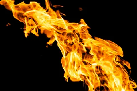 Fire flames on black background isolated. Burning gas or gasoline burns with  Stock Photos