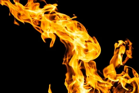 Fire flames on black background isolated. Burning gas or gasoline burns with  Stock Photos
