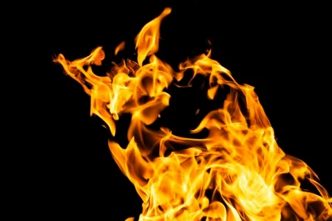 Fire flames on black background isolated. Burning gas or gasoline burns with  Stock Photos