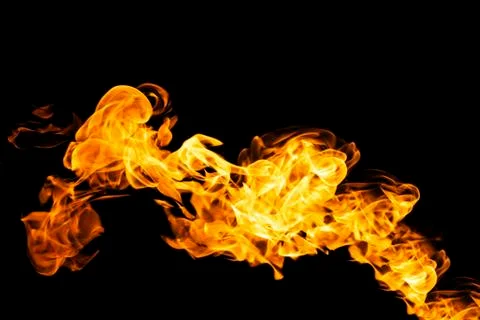 Fire flames on black background isolated. Burning gas or gasoline burns with  Stock Photos