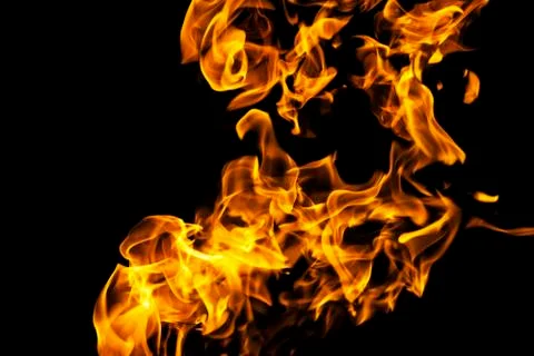 Fire flames on black background isolated. Burning gas or gasoline burns with  Stock Photos