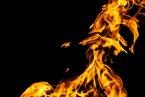 Fire flames on black background isolated. Burning gas or gasoline burns with  Stock Photos