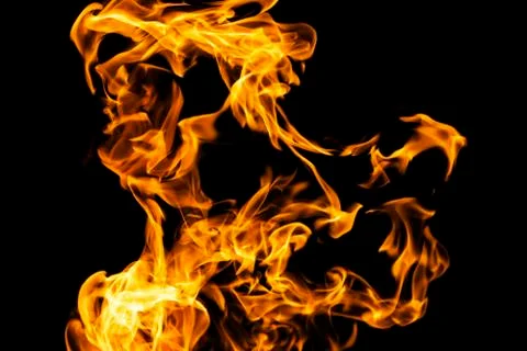 Fire flames on black background isolated. Burning gas or gasoline burns with  Stock Photos