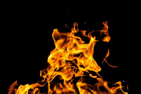 Fire flames on black background isolated. Burning gas or gasoline burns with  Stock Photos