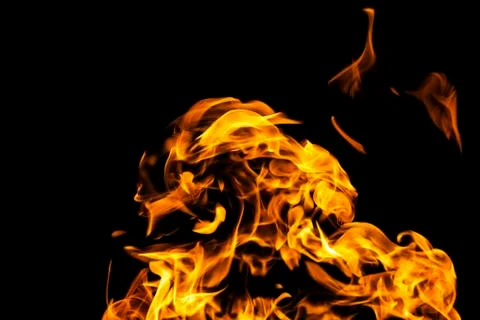 Fire flames on black background isolated. Burning gas or gasoline burns with  Stock Photos