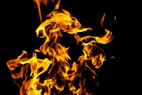 Fire flames on black background isolated. Burning gas or gasoline burns with  Stock Photos