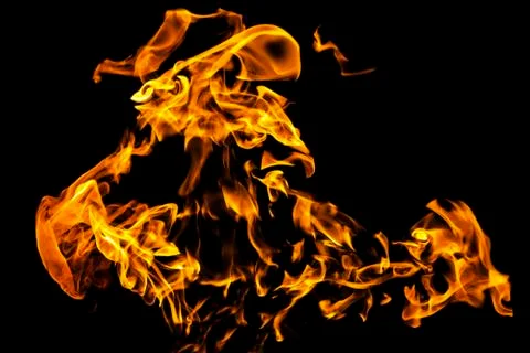 Fire flames on black background isolated. Burning gas or gasoline burns with  Stock Photos