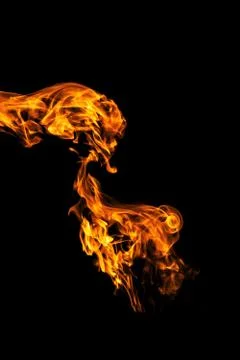 Fire flames on black background isolated. Burning gas or gasoline burns with  Stock Photos