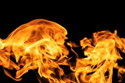 Fire flames on black background isolated. Burning gas or gasoline burns with  Stock Photos