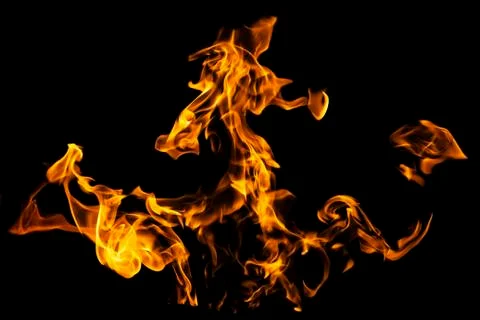 Fire flames on black background isolated. Burning gas or gasoline burns with  Stock Photos