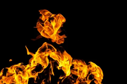 Fire flames on black background isolated. Burning gas or gasoline burns with  Stock Photos