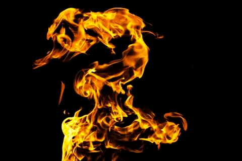 Fire flames on black background isolated. Burning gas or gasoline burns with  Stock Photos
