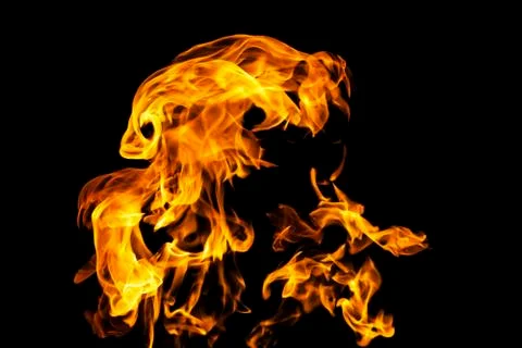 Fire flames on black background isolated. Burning gas or gasoline burns with  Stock Photos