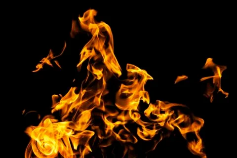 Fire flames on black background isolated. Burning gas or gasoline burns with  Stock Photos