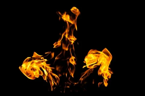 Fire flames on black background isolated. Burning gas or gasoline burns with  Stock Photos