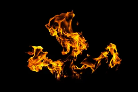 Fire flames on black background isolated. Burning gas or gasoline burns with  Stock Photos