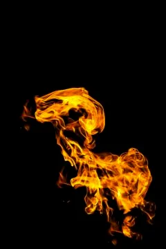 Fire flames on black background isolated. Burning gas or gasoline burns with  Stock Photos