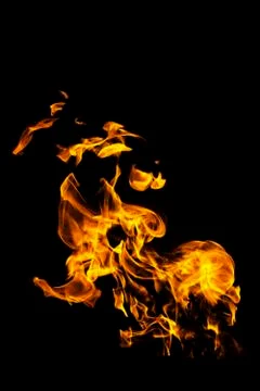 Fire flames on black background isolated. Burning gas or gasoline burns with  Stock Photos