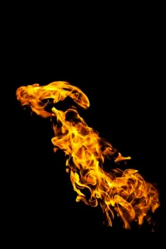 Fire flames on black background isolated. Burning gas or gasoline burns with  Stock Photos