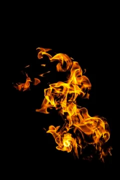 Fire flames on black background isolated. Burning gas or gasoline burns with  Stock Photos
