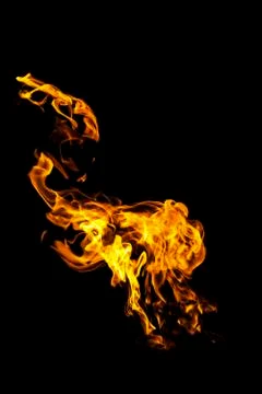 Fire flames on black background isolated. Burning gas or gasoline burns with  Stock Photos