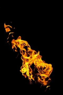 Fire flames on black background isolated. Burning gas or gasoline burns with  Stock Photos