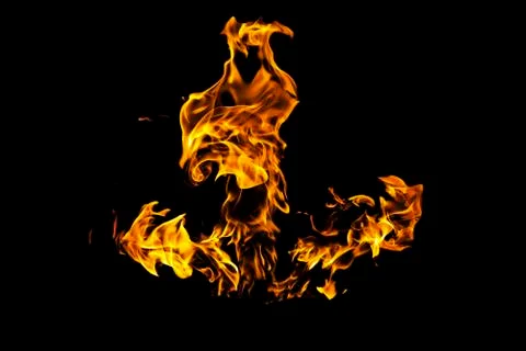 Fire flames on black background isolated. Burning gas or gasoline burns with  Stock Photos