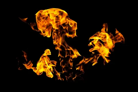 Fire flames on black background isolated. Burning gas or gasoline burns with  Stock Photos