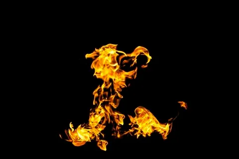 Fire flames on black background isolated. Burning gas or gasoline burns with  Stock Photos