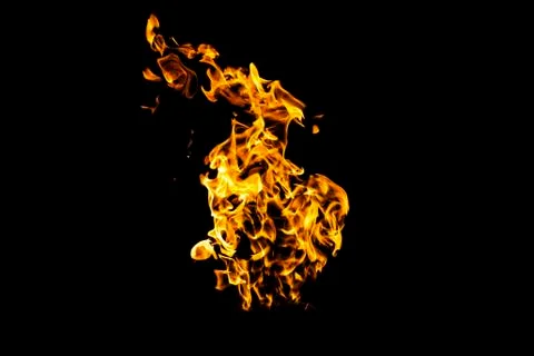 Fire flames on black background isolated. Burning gas or gasoline burns with  Stock Photos