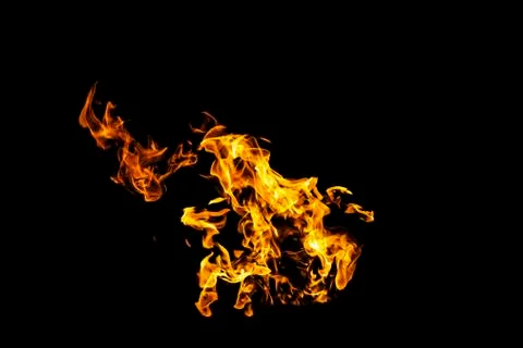 Fire flames on black background isolated. Burning gas or gasoline burns with  Stock Photos