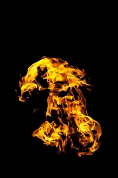 Fire flames on black background isolated. Burning gas or gasoline burns with  Stock Photos
