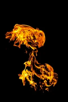 Fire flames on black background isolated. Burning gas or gasoline burns with  Stock Photos