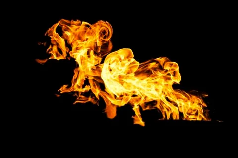 Fire flames on black background isolated. Burning gas or gasoline burns with  Stock Photos