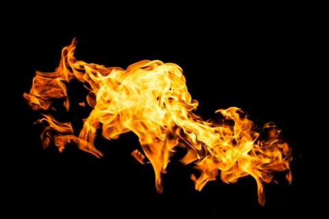 Fire flames on black background isolated. Burning gas or gasoline burns with  Stock Photos
